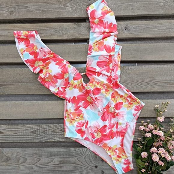 SPORLIKE One Piece V-Neck Ruffle Bathing Suit πΊ NEW WITH TAG! - Picture 3 of 13